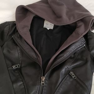 Silence + Noise Black Vegan Leather Hooded Jacket